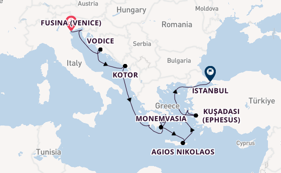 Eastern Mediterranean from Fusina (Venice) with the Seabourn Ovation 