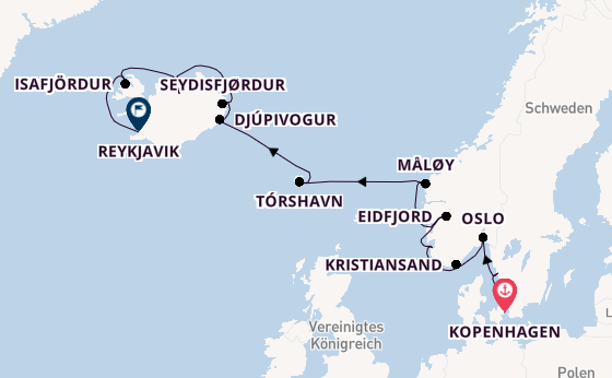 Norwegen ab Kopenhagen, Dänemark auf der Marina