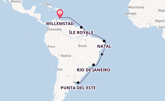 South America from Willemstad, Curaçao, Netherlands Antilles with the HANSEATIC inspiration