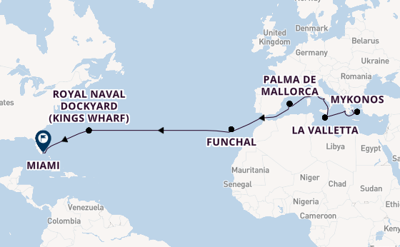 trans-Atlantisch vanaf Athene (Piraeus), Griekenland met de Seven Seas Grandeur