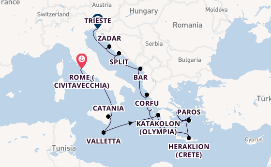 Mediterranean Sea from Rome (Civitavecchia), Italy with the Sonata (Oceania)