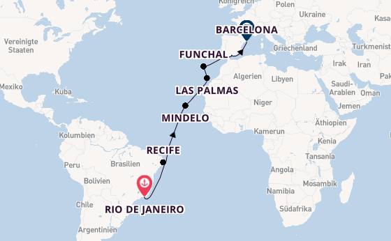 Transatlantik ab Rio de Janeiro, Brasilien auf der Costa Serena