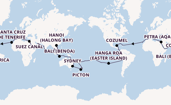 Round-the-World Trip from Rome (Civitavecchia), Italy with the MSC Magnifica