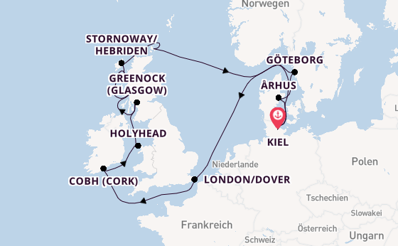 Britische Inseln ab Kiel, Deutschland auf AIDAbella