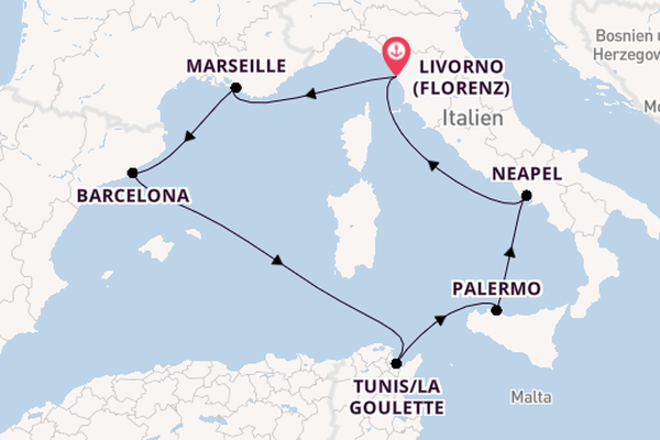 Westliches Mittelmeer ab Livorno (Florenz), Italien auf der MSC Virtuosa