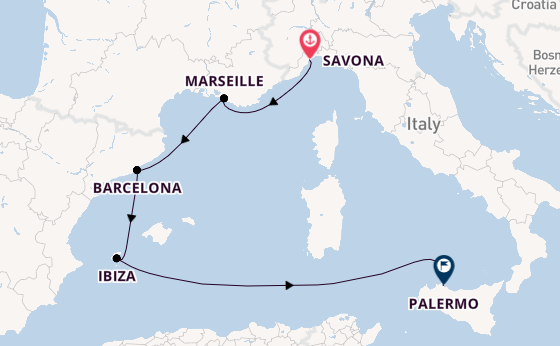 Western Mediterranean from Savona, Italy with the Costa Smeralda