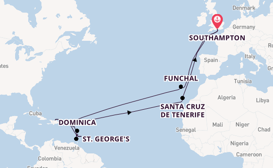 Caribbean from Southampton, England with the Queen Mary 2