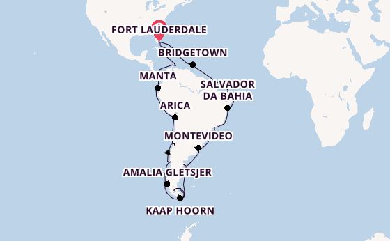 Zuid-Amerika vanaf Fort Lauderdale, Verenigde Staten met de Queen Anne