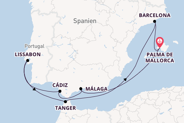 Westliches Mittelmeer ab Palma de Mallorca, Spanien auf der Mein Schiff Flow