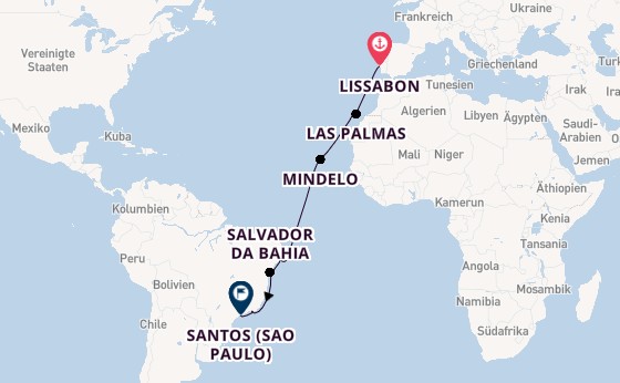 Transatlantik ab Lissabon, Portugal auf der Costa Diadema