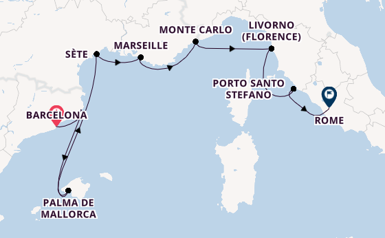 Westelijke Middellandse Zee vanaf Barcelona, Spanje met de Silver Spirit