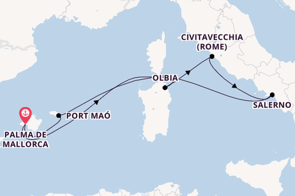 Westelijke Middellandse Zee vanaf Palma de Mallorca, Mallorca, Spanje met AIDAstella