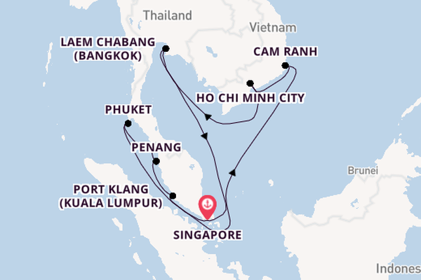 South East Asia from Singapore, Singapore with the Diamond Princess