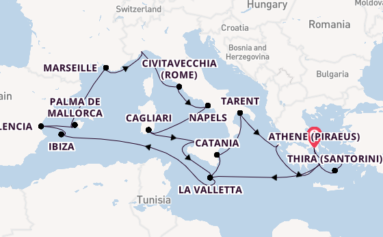 Middellandse Zee vanaf Athene (Piraeus), Griekenland met de Costa Serena
