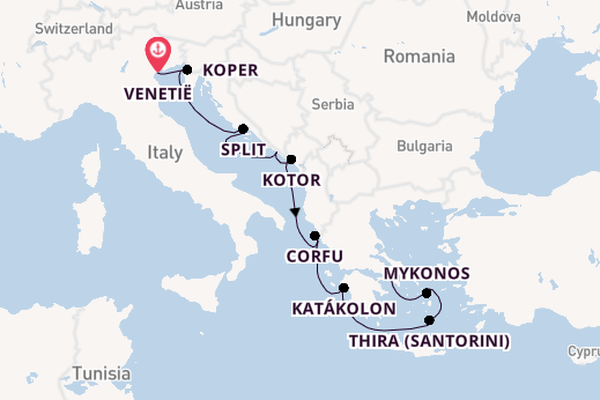 Oostelijke Middellandse Zee vanaf Venetië, Italië met de Norwegian Pearl