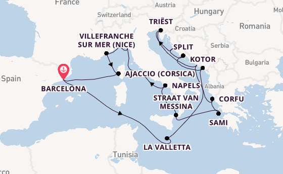 Middellandse Zee vanaf Barcelona, Spanje met de Queen Elizabeth