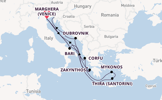 Middellandse Zee vanaf Marghera (Venice) met de Costa Deliziosa
