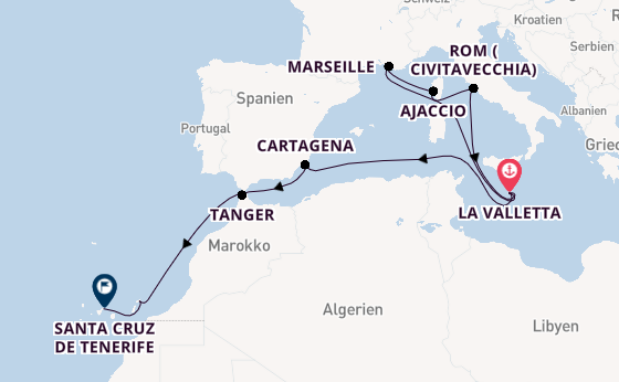 Westliches Mittelmeer ab La Valletta, Malta auf der Azura