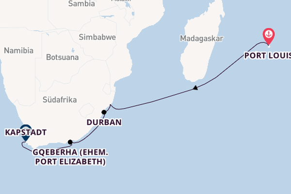 Südafrika ab Port Louis, Mauritius auf der Mein Schiff 5