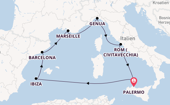 Westliches Mittelmeer ab Palermo, Sizilien auf der MSC Seaview