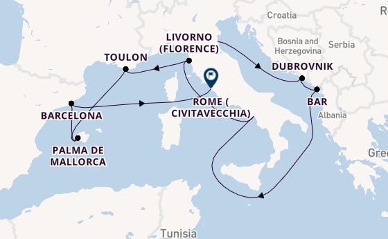 Western Mediterranean from Ravenna, Italy with the Norwegian Prima