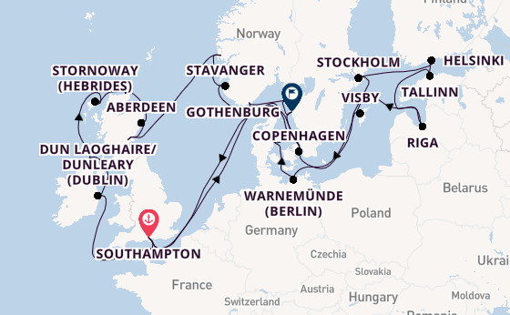 British Isles from Southampton, England with the Marina