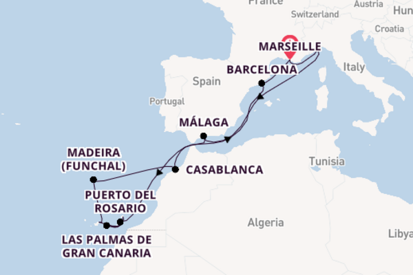 Western Mediterranean from Marseille, France with the Costa Fortuna