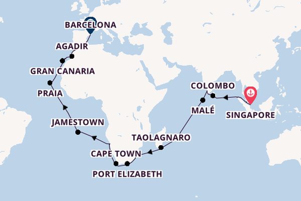 Africa from Singapore, Singapore with the Azamara Onward