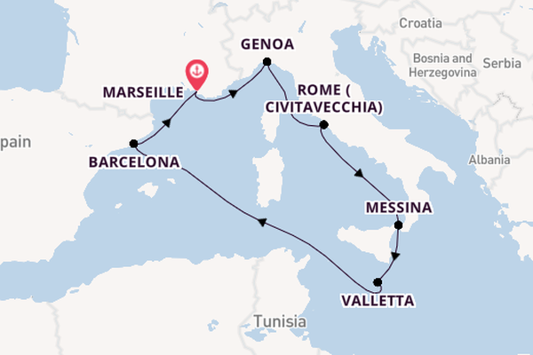 Western Mediterranean from Marseille, France with the MSC World Asia