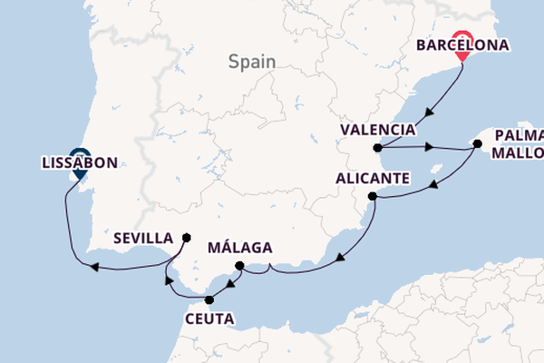 Middellandse Zee vanaf Barcelona, Spanje met de Azamara Journey