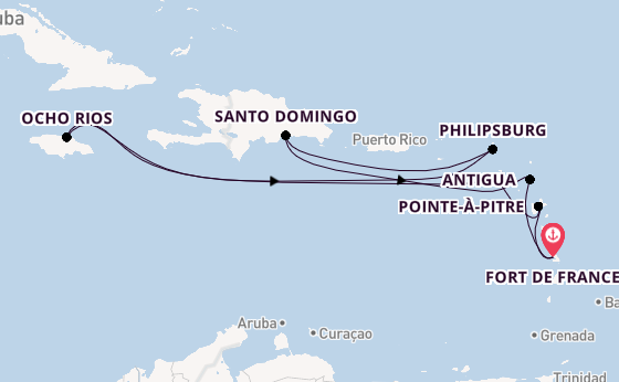 Caribbean from Fort de France, Martinique with the Costa Favolosa