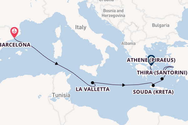 Middellandse Zee vanaf Barcelona, Spanje met de Oosterdam