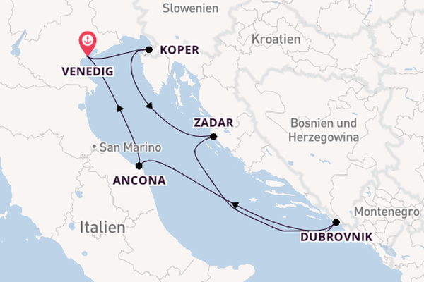 Mittelmeer ab Venedig, Italien auf der MSC Lirica