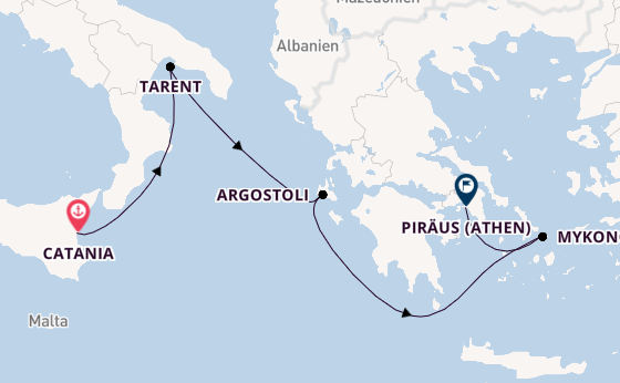 Mittelmeer ab Catania, Italien auf der Costa Fascinosa