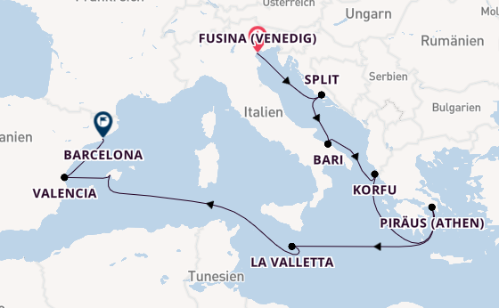 Mittelmeer ab Fusina (Venedig) auf der Seven Seas Grandeur
