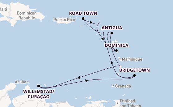 Southern Caribbean from Charlestown (Nevis), St. Kitts with the Arvia