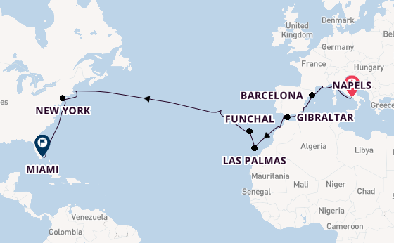 trans-Atlantisch vanaf Napels, Italië met de MSC Meraviglia