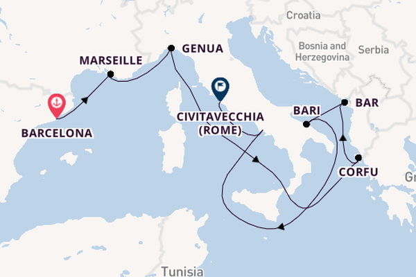 Westelijke Middellandse Zee vanaf Barcelona, Spanje met de Carnival Sunshine