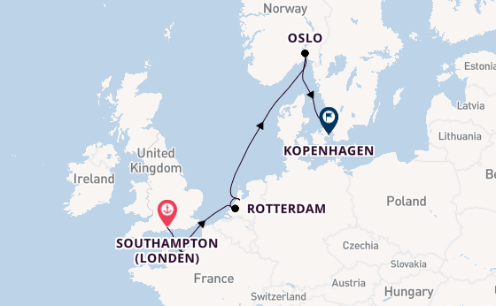 Engeland vanaf Southampton (Londen), Engeland met de Norwegian Star