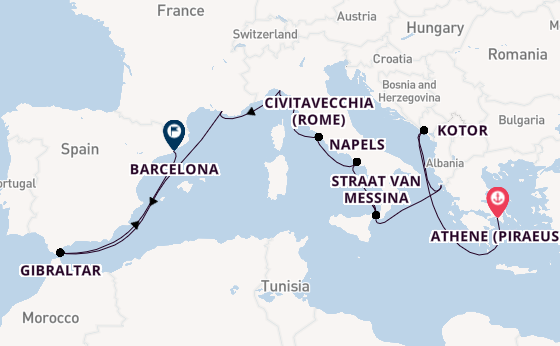 Middellandse Zee vanaf Athene (Piraeus), Griekenland met de Oosterdam