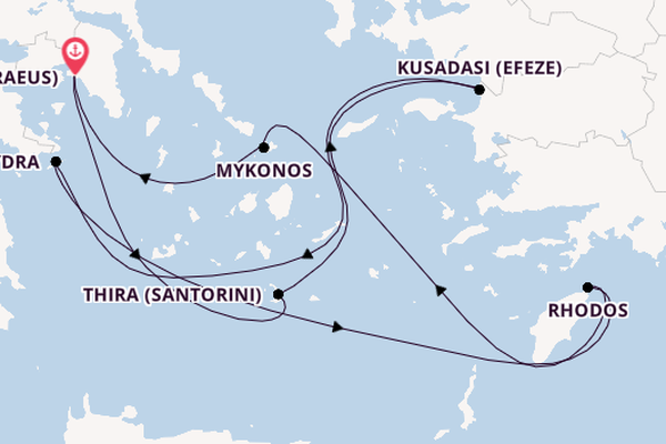 Oostelijke Middellandse Zee vanaf Athene (Piraeus), Griekenland met de Celebrity Infinity