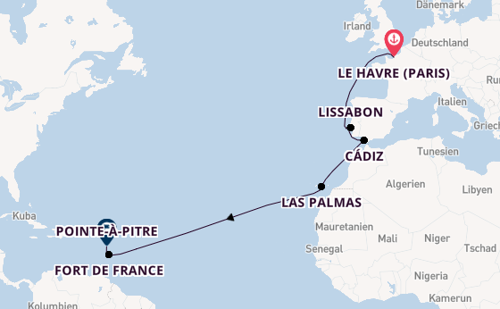 Südliche Karibik ab Le Havre (Paris), Frankreich auf der Costa Favolosa
