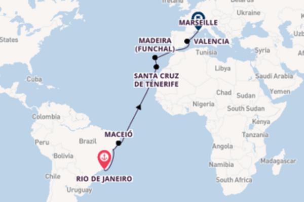 Cruise from Rio de Janeiro to Marseille via Santa Cruz de Tenerife