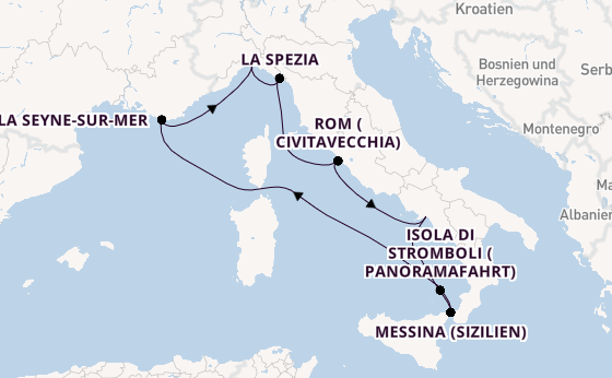 Westliches Mittelmeer ab Genua, Italien auf der Costa Fascinosa
