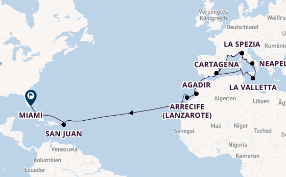 Transatlantik ab Barcelona, Spanien auf der Allura 