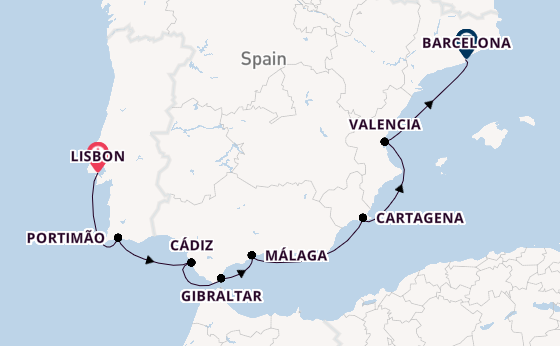 Western Mediterranean from Lisbon, Portugal with the Silver Dawn
