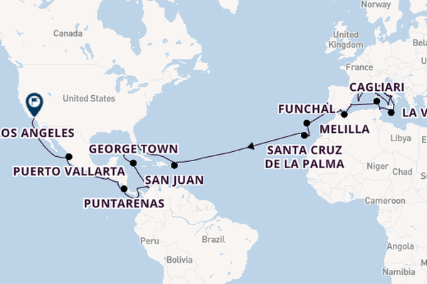 trans-Atlantisch vanaf Barcelona, Spanje met de Sonata (Oceania)