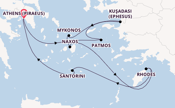 Eastern Mediterranean from Athens (Piraeus), Greece with the Ilma