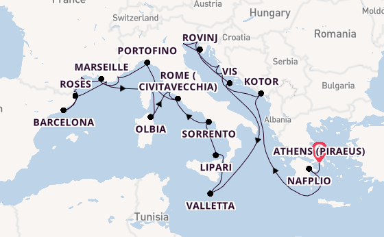 Mediterranean Sea from Athens (Piraeus), Greece with the Seabourn Ovation 