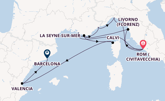Westliches Mittelmeer ab Civitavecchia (Rom), Italien auf der Queen Victoria